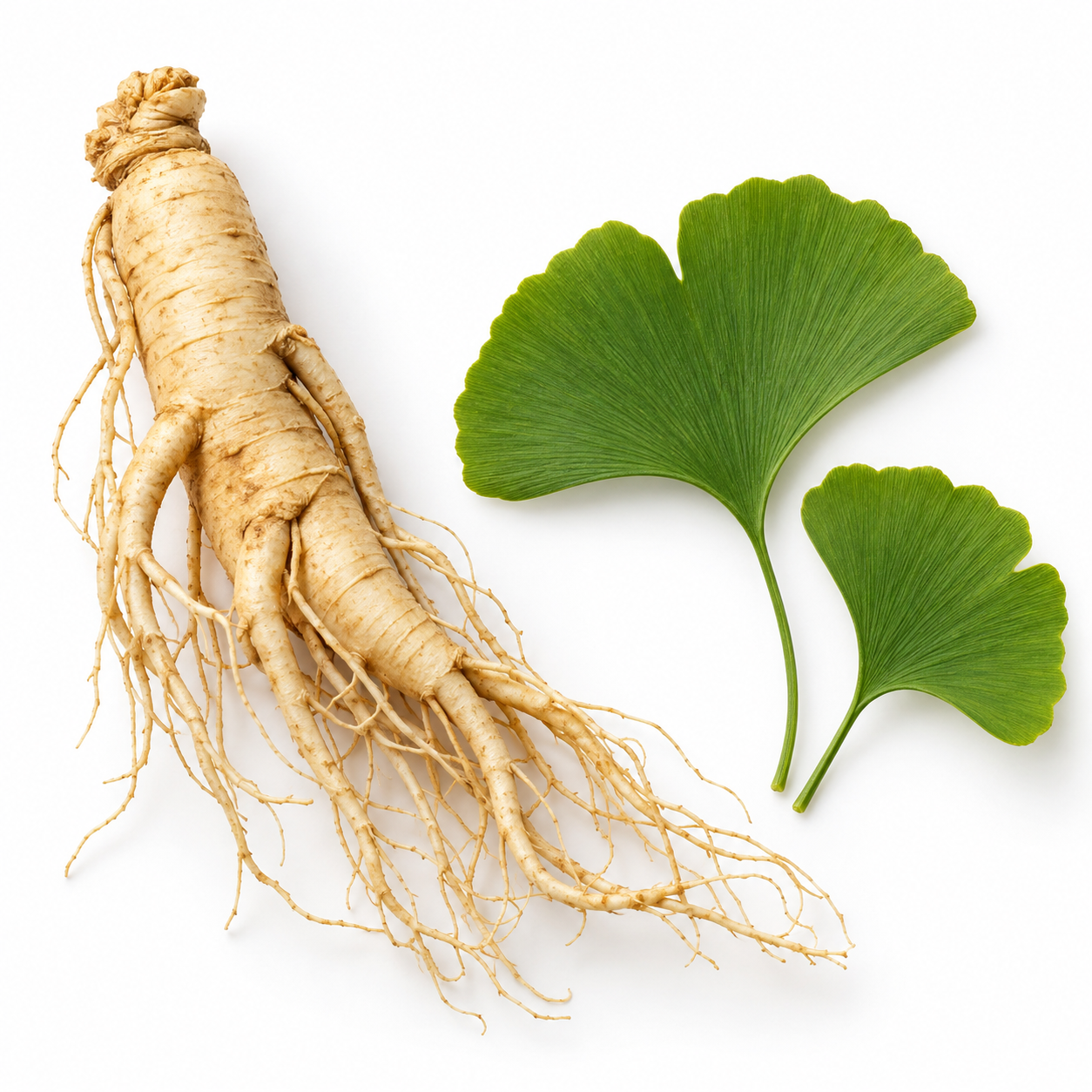 Feuilles de ginkgo biloba et racine de ginseng Panax