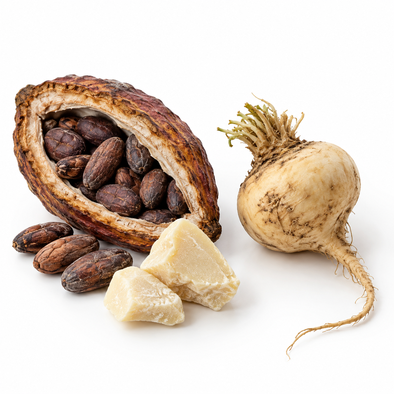 Cacao, beurre de cacao et racine de maca